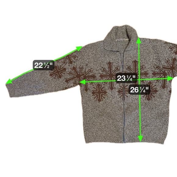 Unbranded Cowichan Style Wool Cardigan Full Zip Nordic Snowflake Mens Large Knit - Picture 5 of 5
